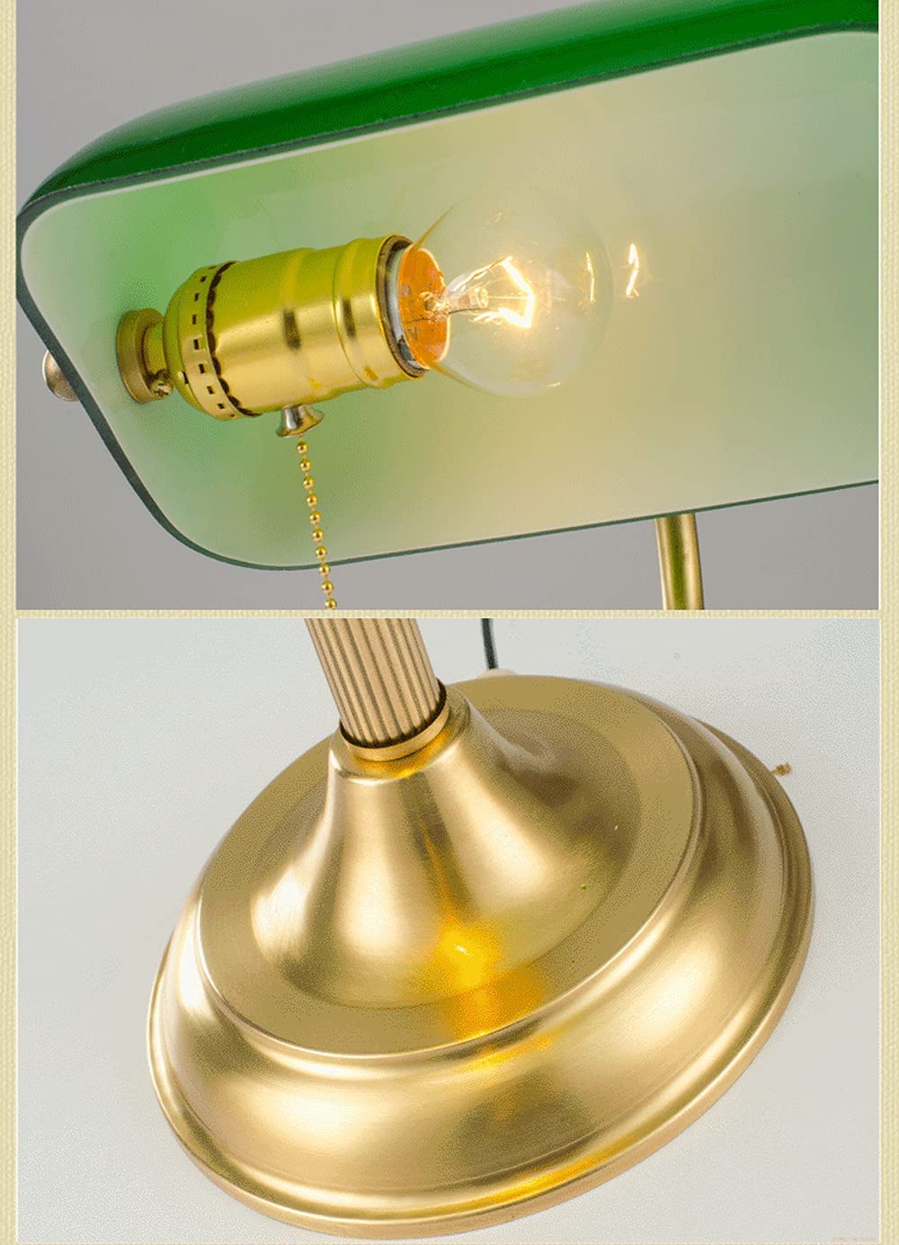 Lámpara de mesa de banqueros vintage de latón Art Deco Classic Antique Table, lámpara de banqueros retro de vidrio de oro y sombra verde, iluminación interior E27, luces, lámparas, sala de estar