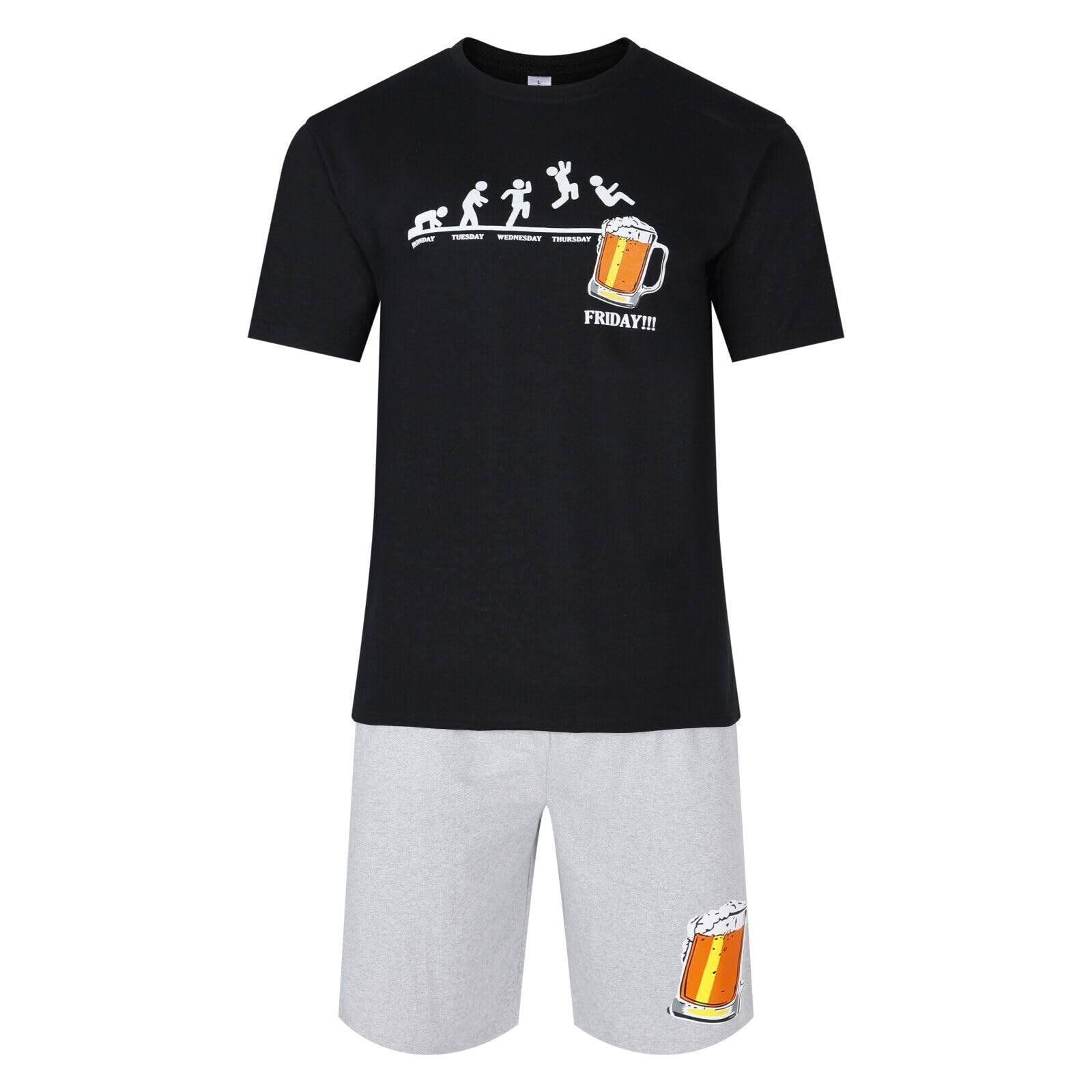 North East Men's Mnv 11 - Friday Beer! Blk/Gry Short Pyjamas Beer Pizza Donuts Pj Sets Night Sleep Lounge Wear L Xl Xxl(Mnv 11 - Xl)