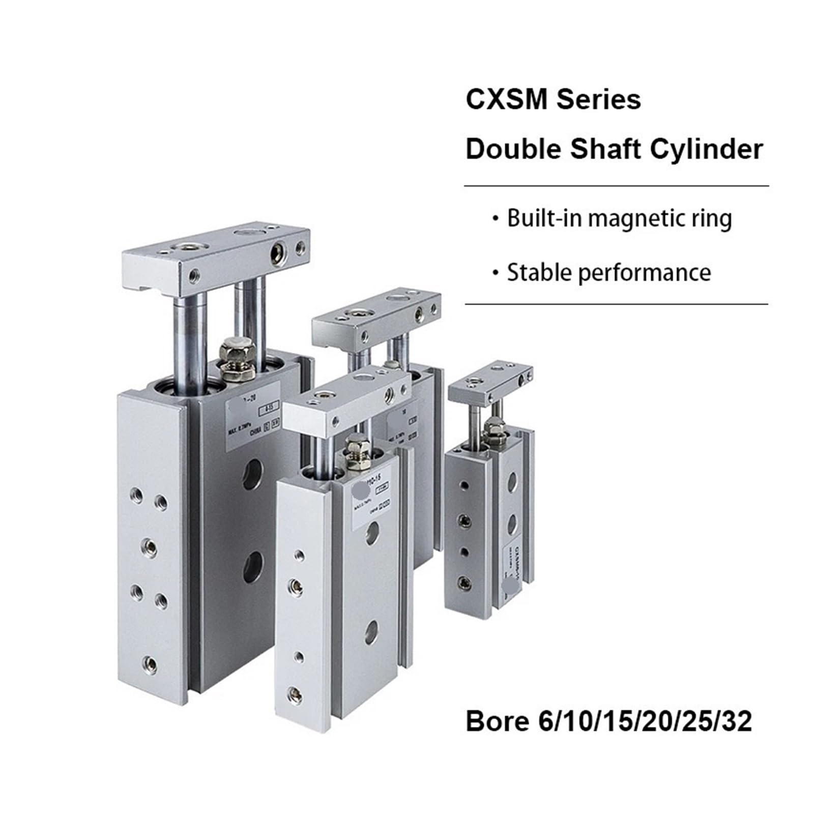 Otwór cylindra z podwójnym wałem 6/15/20/25/32 mm skok 10/15/20/25/30/…/175/200/250/300 mm pneumatyczny cylinder z podwójnym prętem | Cylinder pneumatyczny (CXSM6-20)