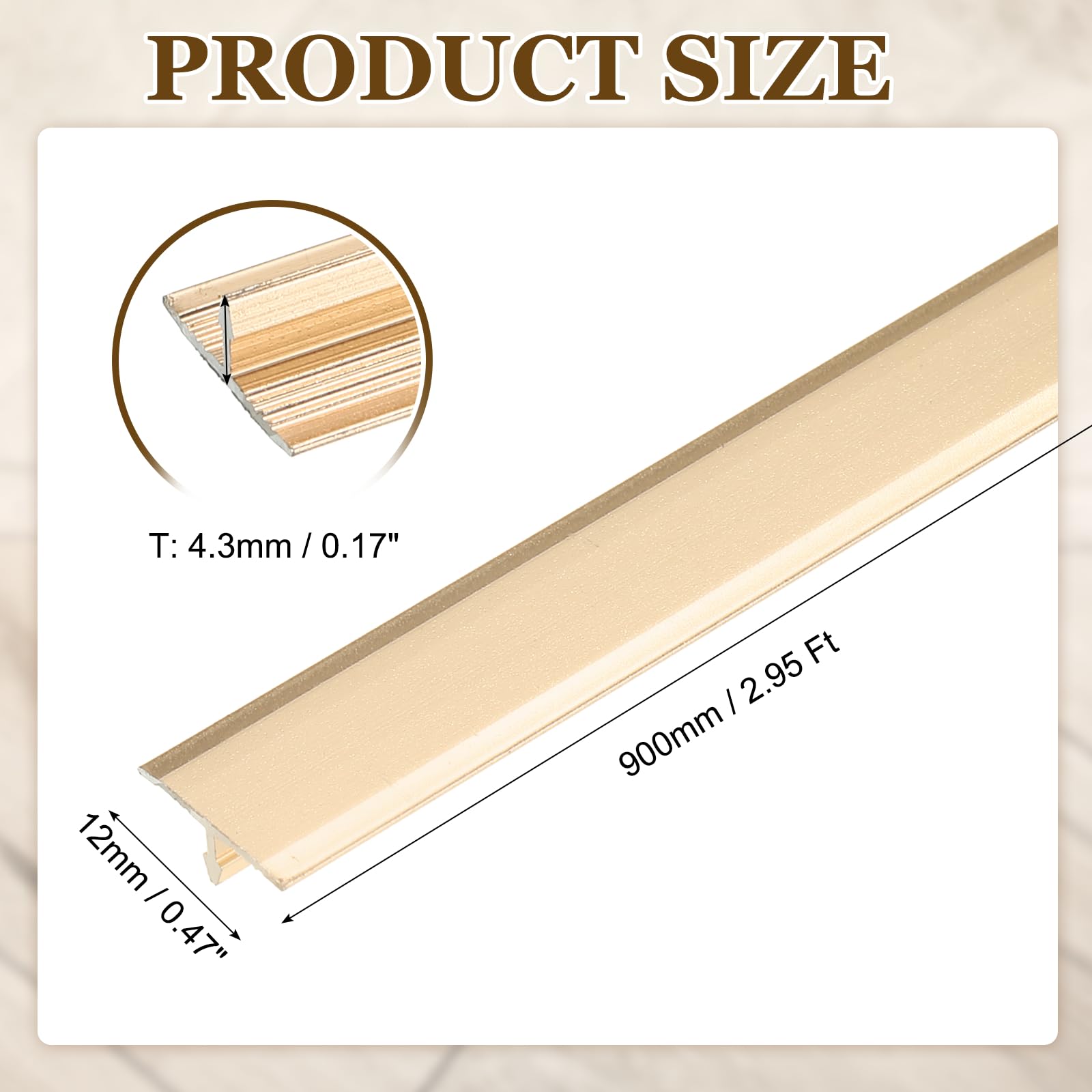 QUARKZMAN Tiras De Transición T-Molding, 9m x 12mm (L x A) Tira Divisora Plana De Aleación De Aluminio Para Suelo De Vinilo Acabado Para Huecos De Suelo Y Puertas, Oro Mate