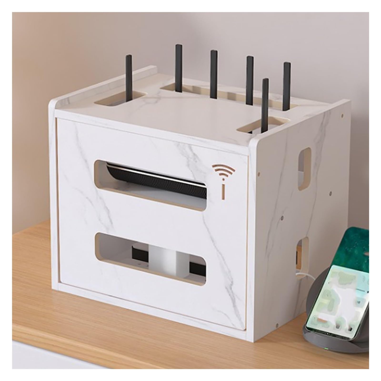 Uchwyt do routera naścienny Pływające półki Pudełko do przechowywania Wi-Fi 2-warstwowe, Pudełka do przechowywania na ścianie do domu, biura, 13x10x11 cali(Style 2)