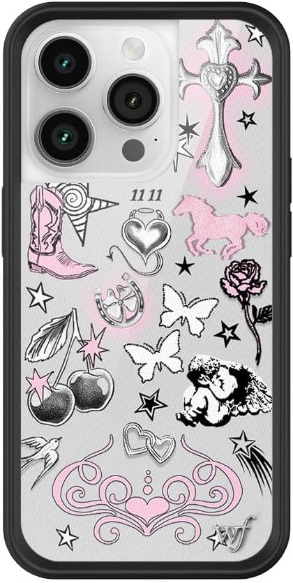Wildflower Cases - Nessa Barrett Case, Compatible with Apple iPhone 14 Pro | Grey, Tattoos, Pink, Collab, Stars, Cute - Protective Black Bumper, 4ft Drop Test Certified, Women Owned Small Business