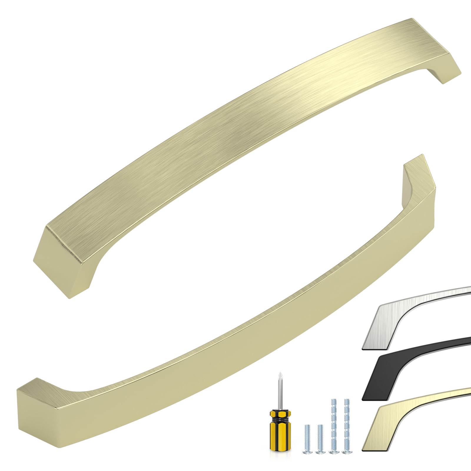ELEBUILD 12 Pack Brass Cupboard Handles 192mm (7.5 Inch) Hole Center, Gold