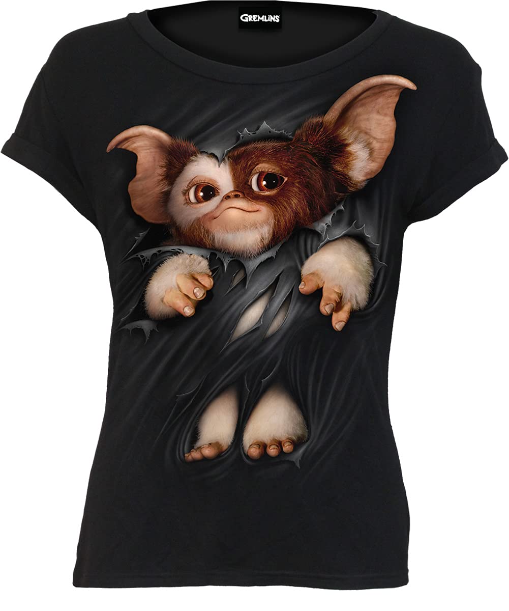 Spiral Women's Black Wb Studio - Gremlins - Gizmo - Boatneck Cap Sleeve Top - M