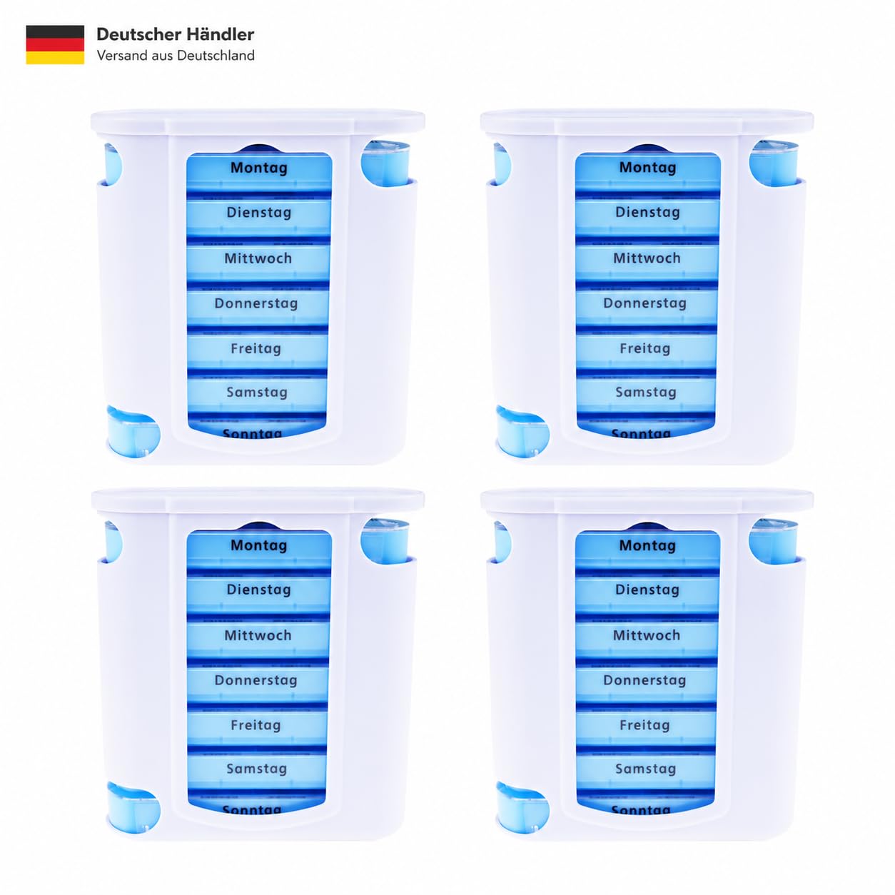 KAMACA 4 er Pack (4 Stück) praktischer Medikamentendosierer 28 Tage mit 4 Fächern pro Tag, Pillendose,Pillenbox, Tablet, Organizer, Tablettenbox, Wochendosierer 1 Monat (4er Set - 4 Wochen)