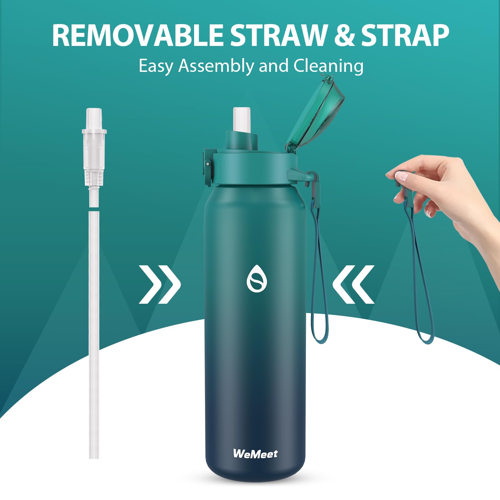 WEMEET Borraccia in acciaio inox 18/10 con cannuccia rimovibile, a prova di perdite, a doppia parete, in acciaio inox, per attività all'aperto, lavoro, fitness, bicicletta, scuola, 700 ml, (blu)