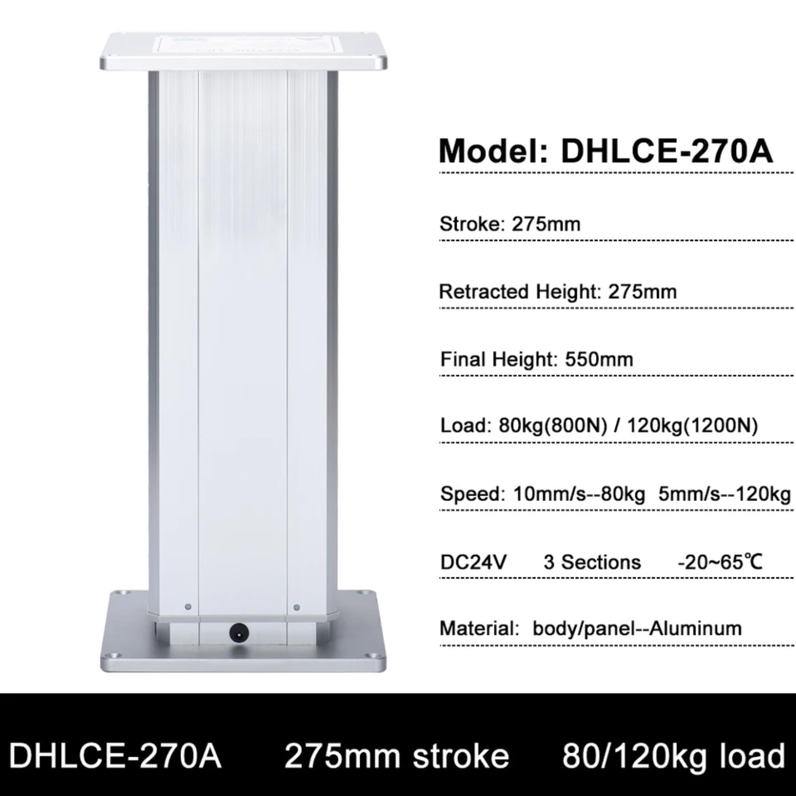 1200N Aufhebungstisch 80kg/120kg Last 275mm ~ 430mm Gangstisch/Handbedienung 10mm/s Aluminium-Motor-Tischlifter(DHLCE-420A; 120kg Load 5mms)