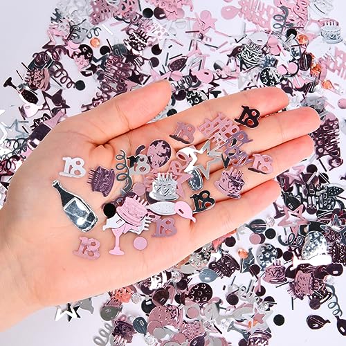 Image of OSDUE Pink Gold Silver Happy Birthday Confetti, 3000 Pieces 18 Years Birthday Cake Metallic Foil Balloon Confetti, Table Scatter Confetti Decoration Supplies, for Birthday Party (18th Style)