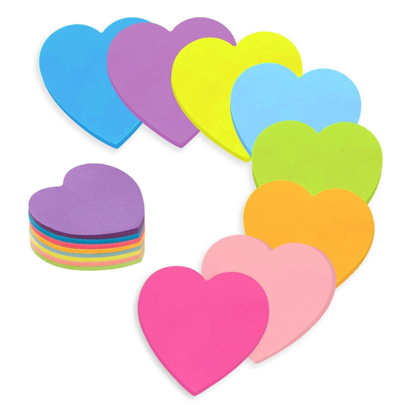 240 Sheets Sticky Notes, 70x70mm Heart Shaped Cute Sticky Notes, 8 Brilliant Colors Collection self-Stick Note, Colourful Stick Note Tabs for Reminder Office School and Home