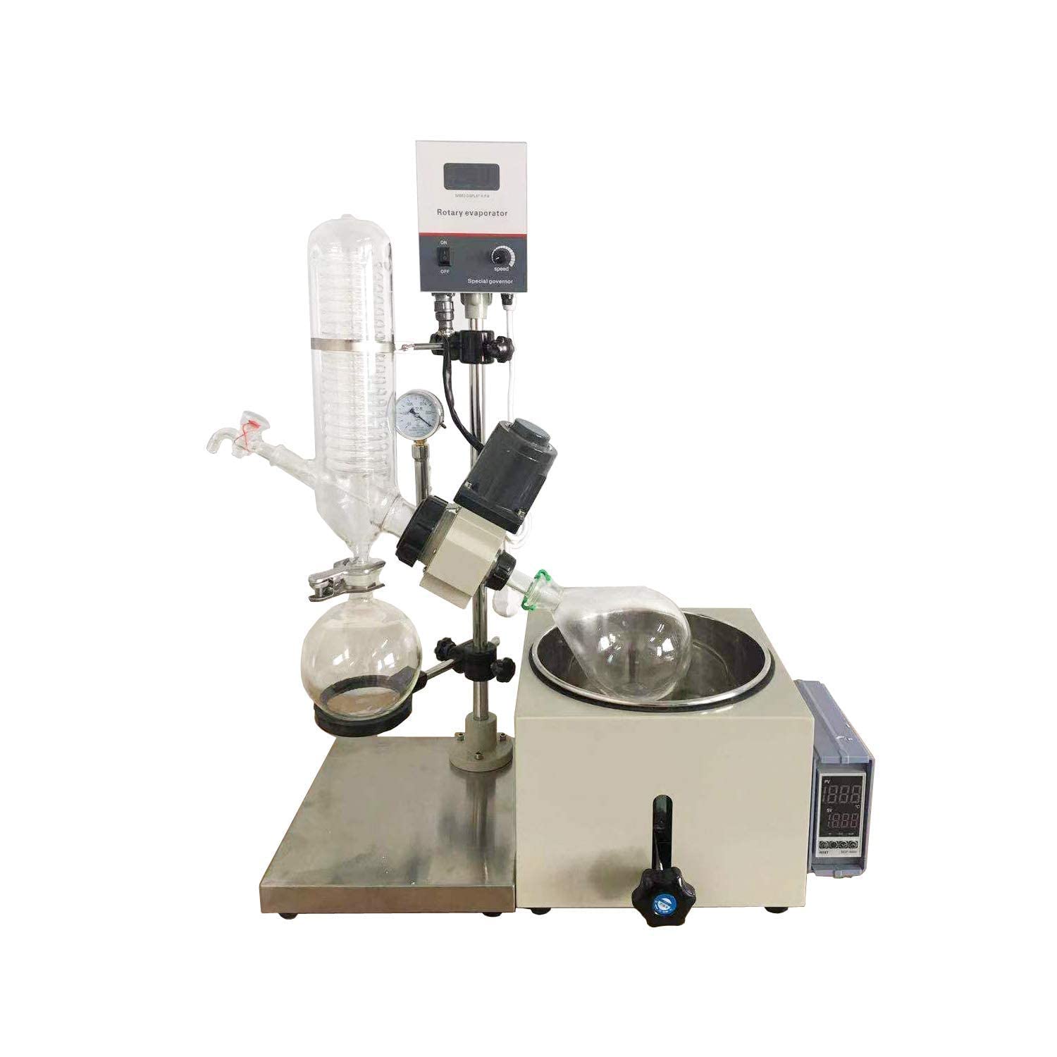 LGXEnzhuo 2L Rotary Evaporator Lab Evaporator Rotary Vacuum 0-120 R/min Evaporator for Evaporation of Solvents Digital Controller Manual Lifting