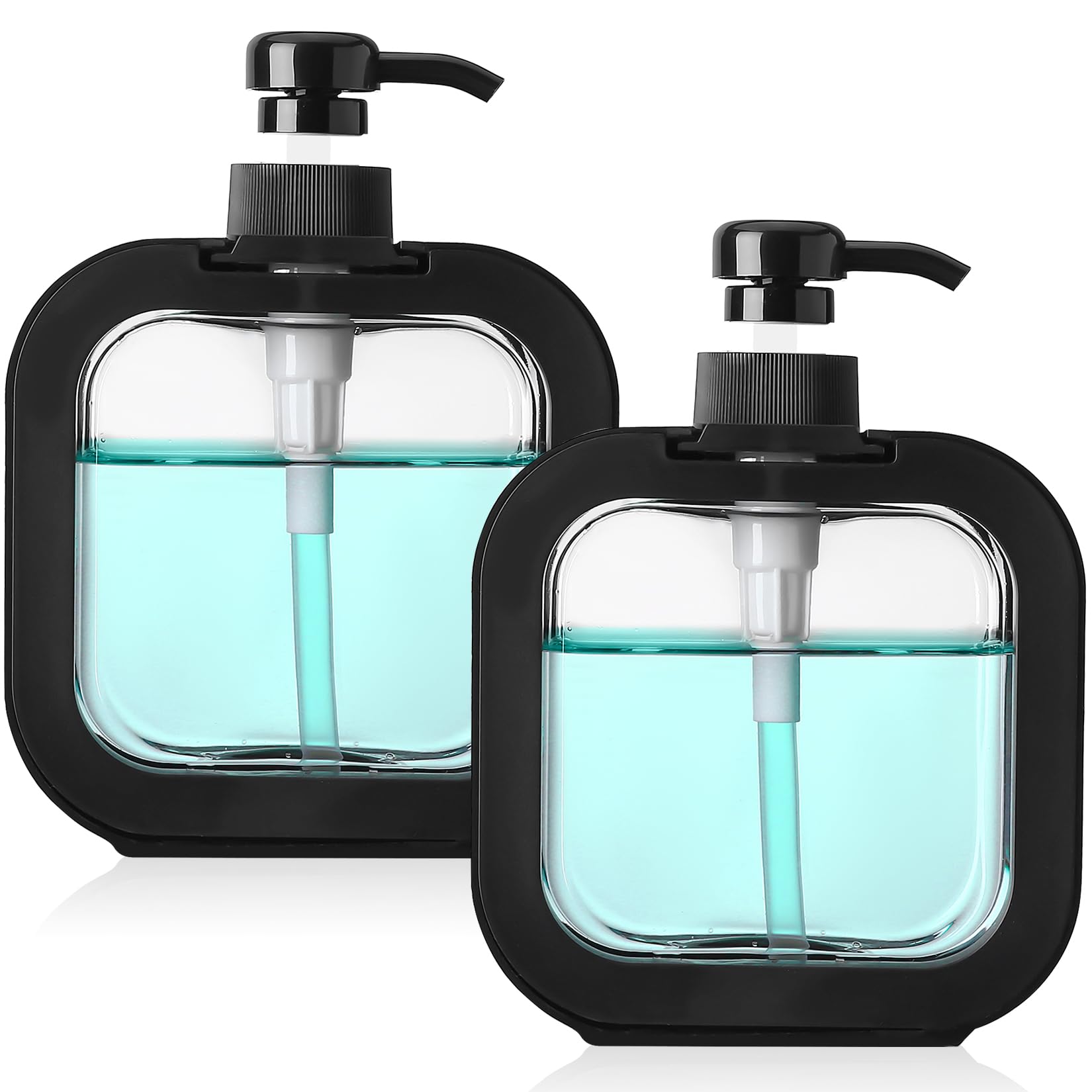 2 x Bottles for Gel and Shampoo, 500 ml Soap Dispenser Shower, Gel and Shampoo Dispensers, Empty Shampoo Bottles, Refillable Pump Dispenser for Liquid Lotion Bath Shower Gel