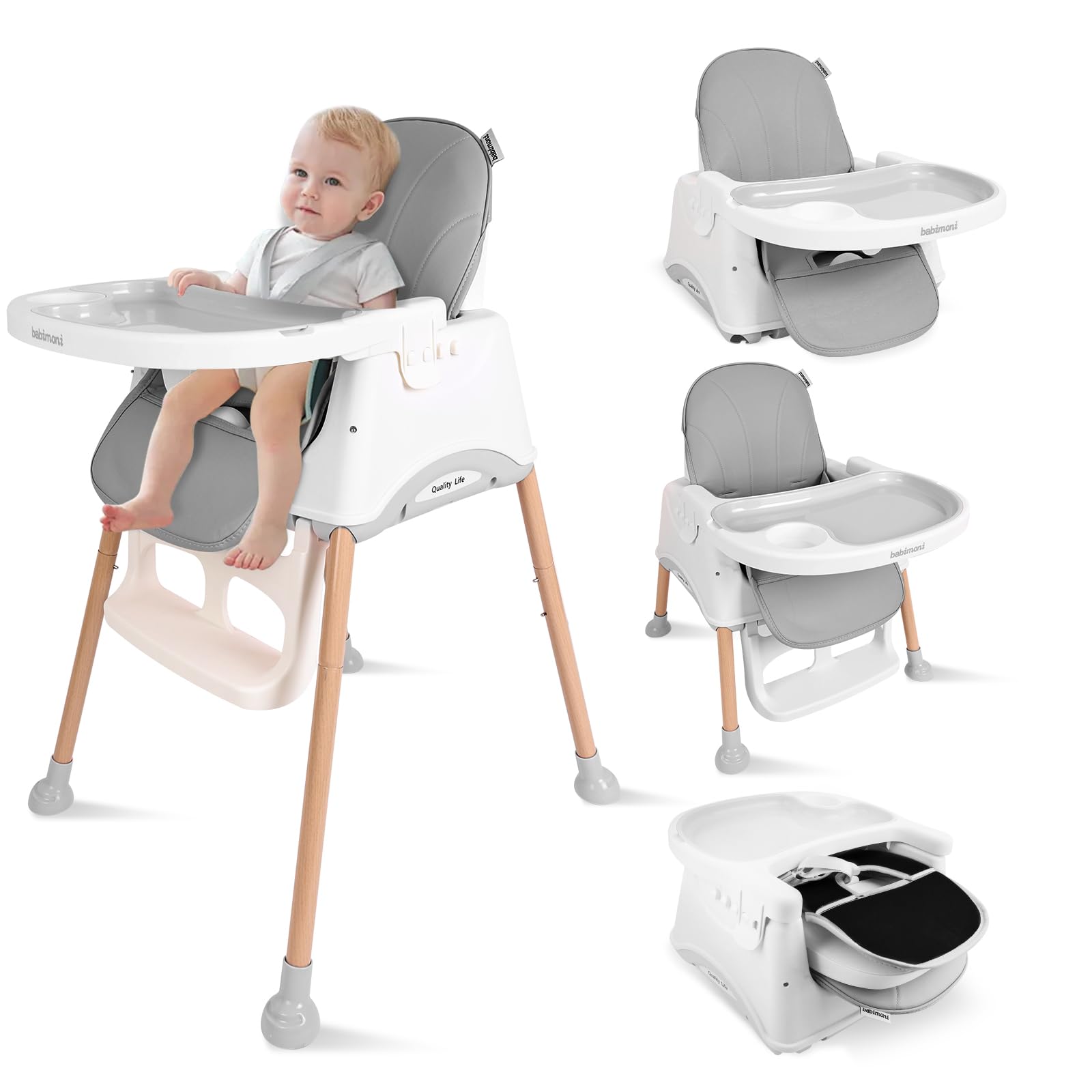 Photo 1 of 3 in 1 High Chairs for Babies and Toddlers, Convertible High Chair, Versatile, Easy Clean and Space Saver High Chair, Baby High Chair with Foot Rest and Adjustable Tray for Travel (Gray)
