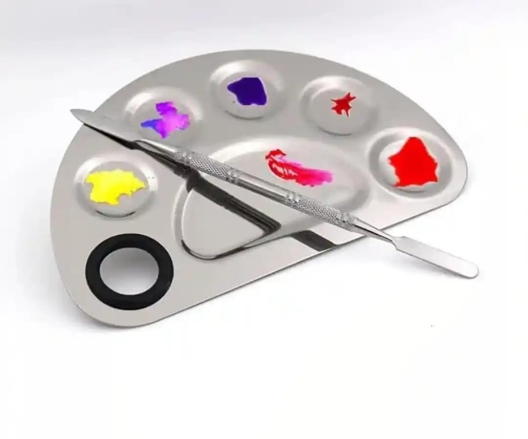 Stainless Steel Makeup Mixing Palette | Artist Makeup Palette for Foundation Nail Art Loose Powder Eye Shadow Blush Lip Gloss | Reusable Cosmetic Mixing Tool-image-48