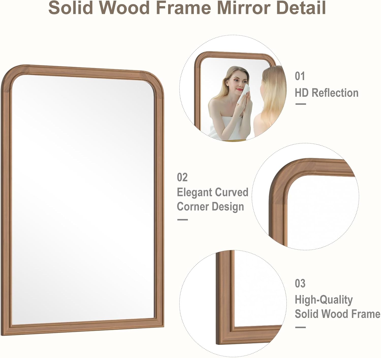 WallBeyond Wood Bathroom Mirrors for Wall Mounted, 24" x 36" Rustic Wood Frame Wall Mirrors Decorative for Living Room or Bedroom Vanity Mirror, Honey-Colored