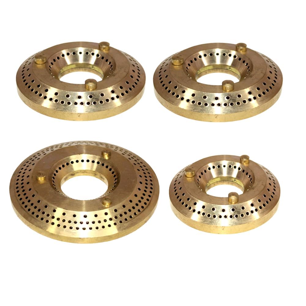 AST Gas Stove 4 Burners Caps, Brass Jali Set Suitable for All Prestige Gas stove 4 Burners Manual Ignition Glass Tops,Hobs,Cooktops,Gas Chulha(Sizes - 1Jumbo 9.2CM, 1Medium 7.8CM & 2 Small - 6.8CM)
