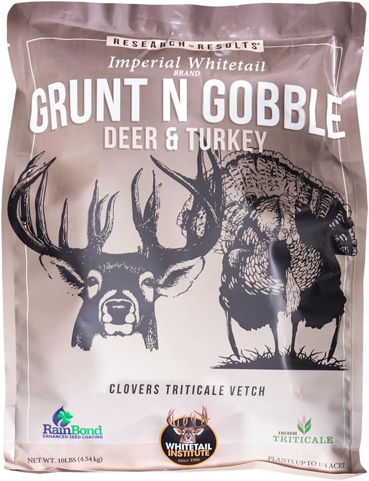 Whitetail Institute Grunt N Gobble Fall Food Plot Seed Mix, Grain and Clover Blend for Deer & Turkey, Stays Attractive Into Late Season, 10 lb (Covers 1/4 Acre)