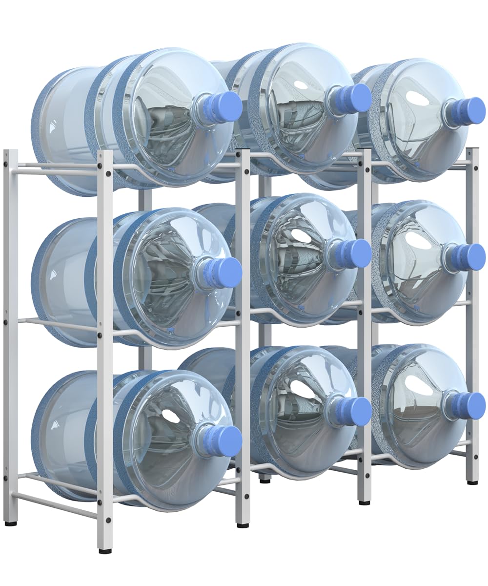 Mocomax 5 Gallon Water Jug Rack - 3 Tier Heavy Duty Cooler Rack, Detachable Bottle Holder for 9 Bottles, Organizer for Kitchen, Office, Living Room,