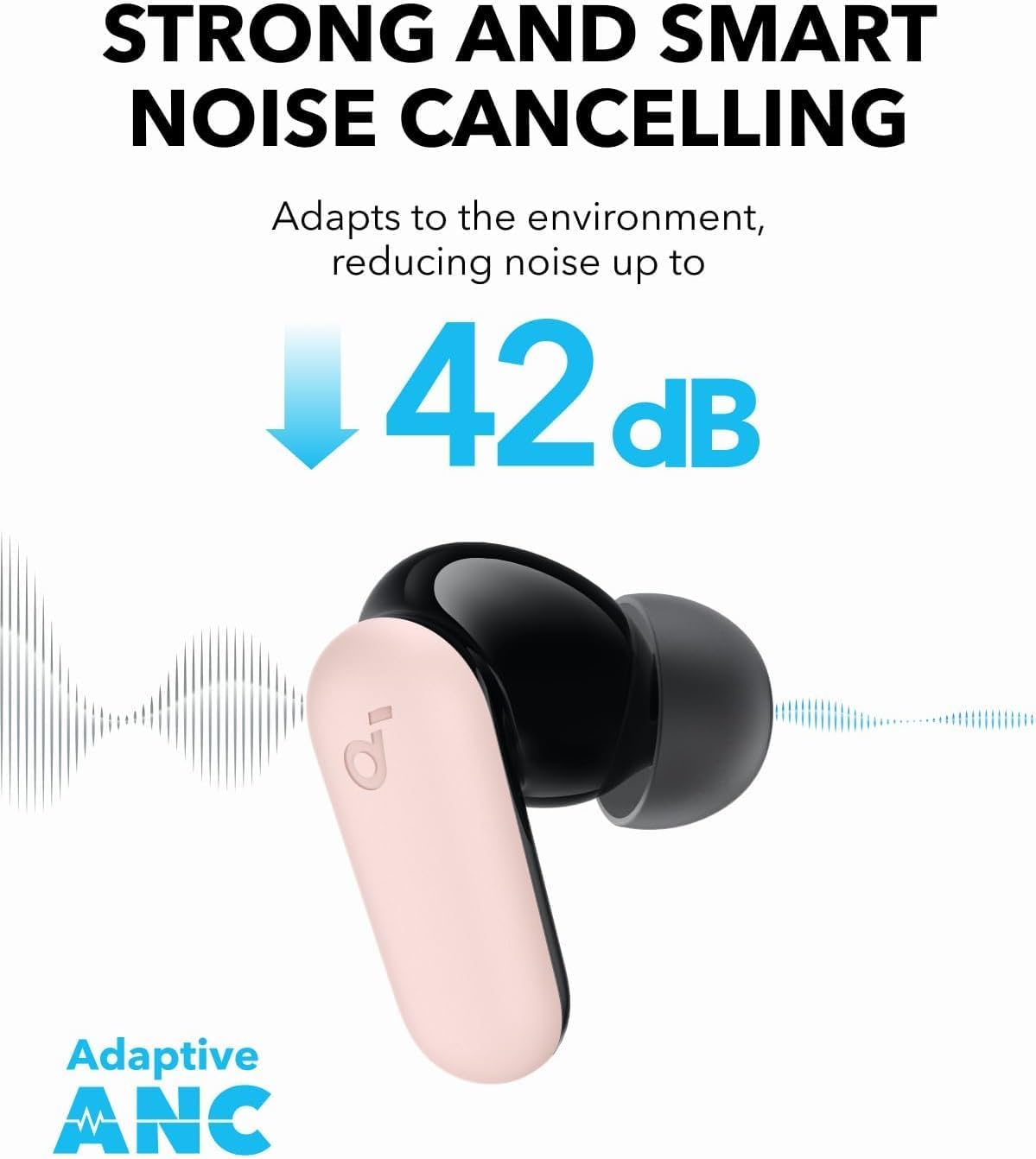 Soundcore P30i by Anker Noise Cancelling Earbuds, Strong and Smart Noise Cancelling, Powerful Bass, 45H Playtime, 2-in-1 Case and Phone Stand, IP54, Wireless Earbuds, Bluetooth 5.4 (Pink) - Image 3