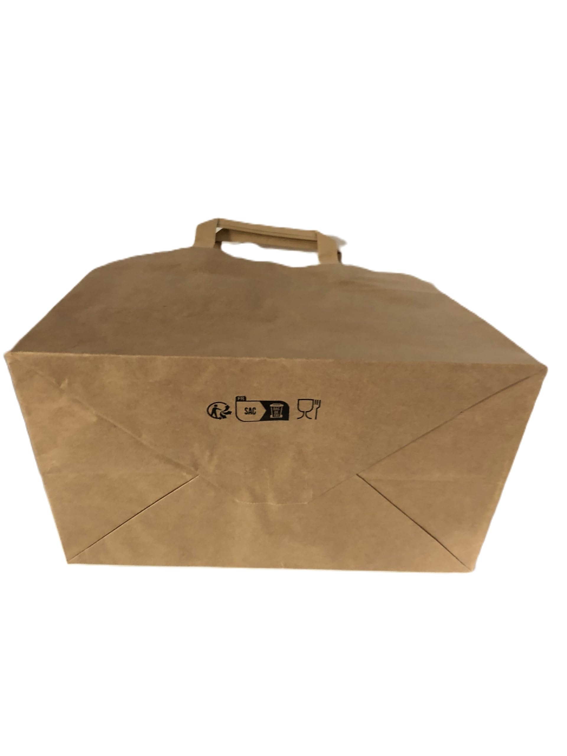 50 sacs cabas kraft brun poignées plates 26x17x25 cm traiteur fast food vente à emporter restauration rapide