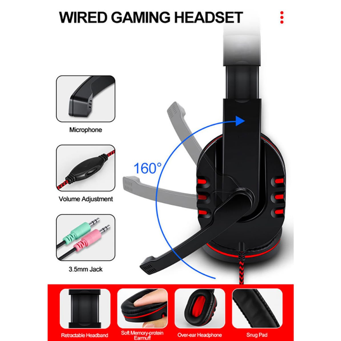 Juego de Teclado, Ratón Ergonómico y Auriculares Alfombrilla para Ordenador, Diseño Especial en Abs, Conexión USB 2.0 y 3.5mm para Gaming y Oficina