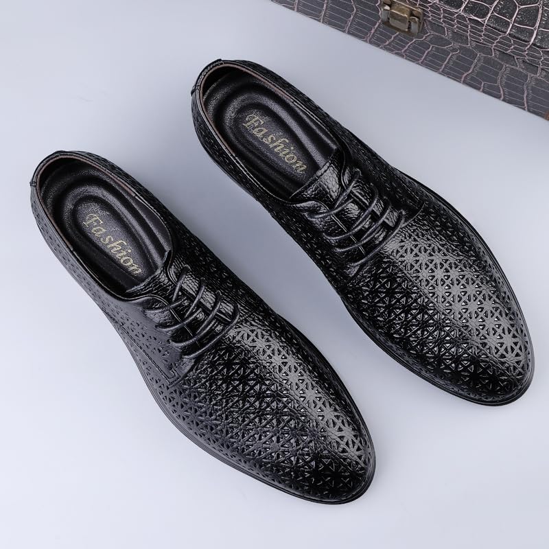 Casual Dress Oxford Shoes for Mens Hollow Leather Low Block Heel Lace Up Derby Shoes for Prom Wedding Business3