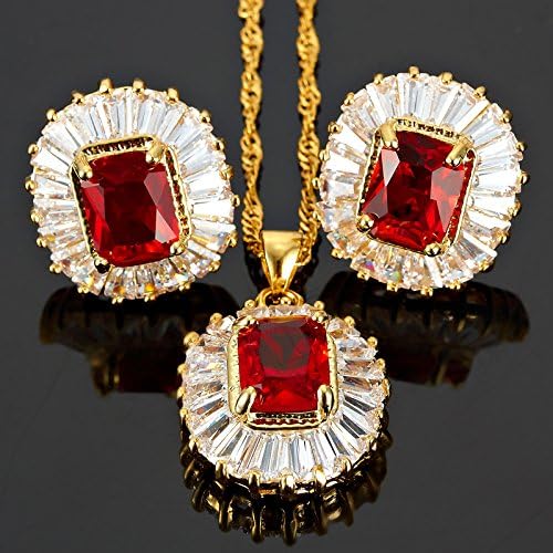 RIZILIA Rectangular Radiant Cut Birthstone Jewelry Set for Women - Multi Color Options - 14K Yellow Gold Plated Pendant Necklace Stud Earrings, 18"+2" Chain - Gift Boxed for Her, Mother - Image 4