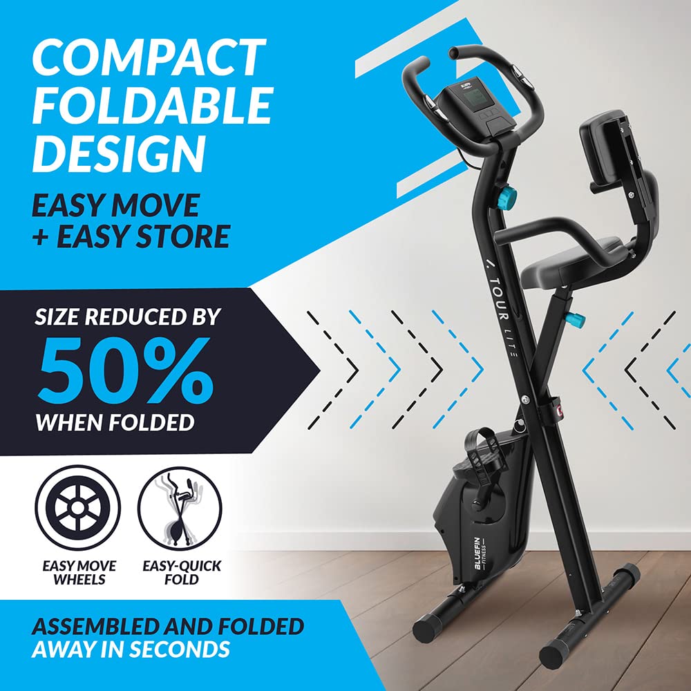 Bluefin Fitness Tour Lite Rower treningowy do użytku domowego, do użytku domowego, kompatybilny z Kinomap, składany rower domowy, konsola, magnetyczny rower treningowy, składany, szary