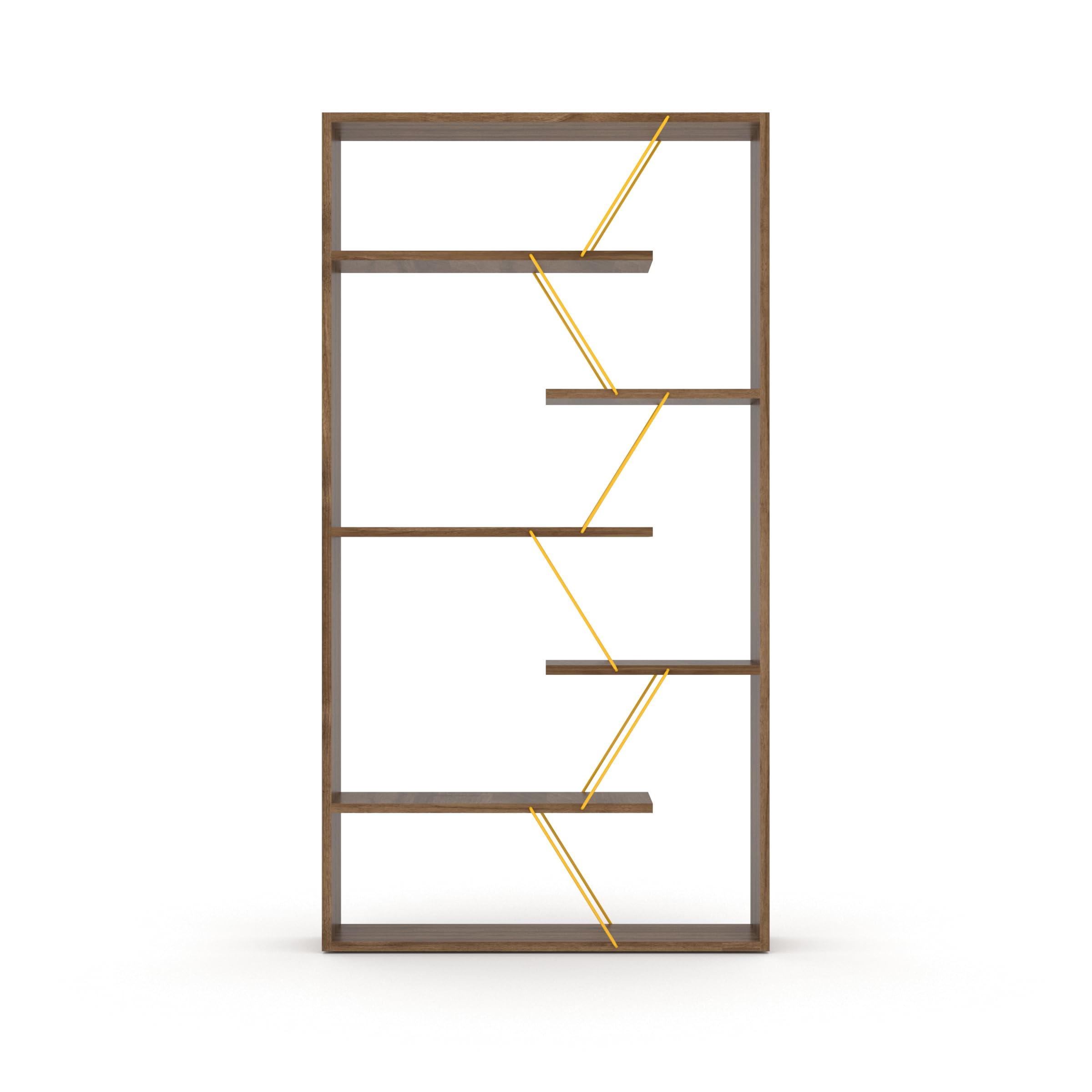 leoglint Furnish Home Store Wood Frame Etagere Open Back 6 Shelves Bookcase Industrial Bookshelf for Office and Living Rooms Modern Bookcases Large Bookshelf Organizer, Walnut/Yellow