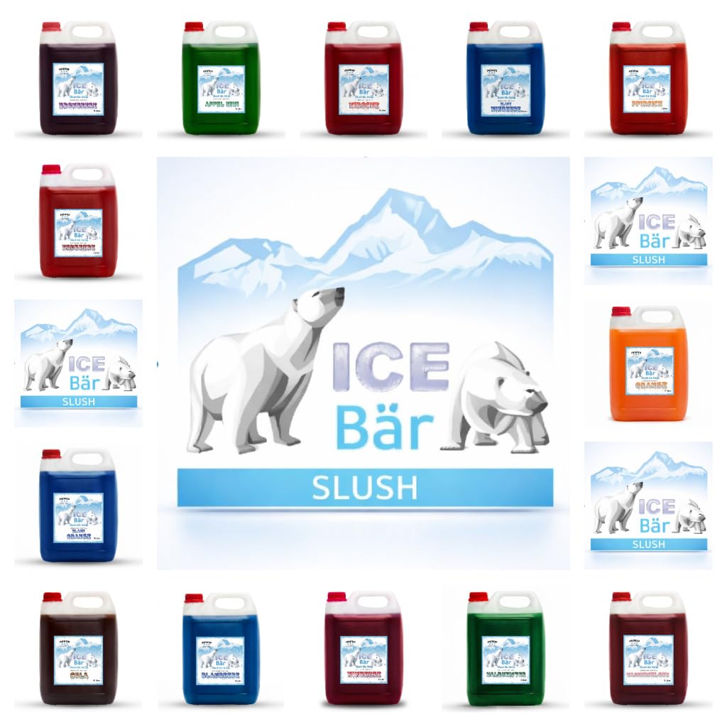 ICE Bär SLUSH Granizado 12 variedades afrutadas, 5 litros de concentrado, Sabor manzana kiwi, granizador de hielo para máquina de hielo de bricolaje 5L (Paquete de 1)