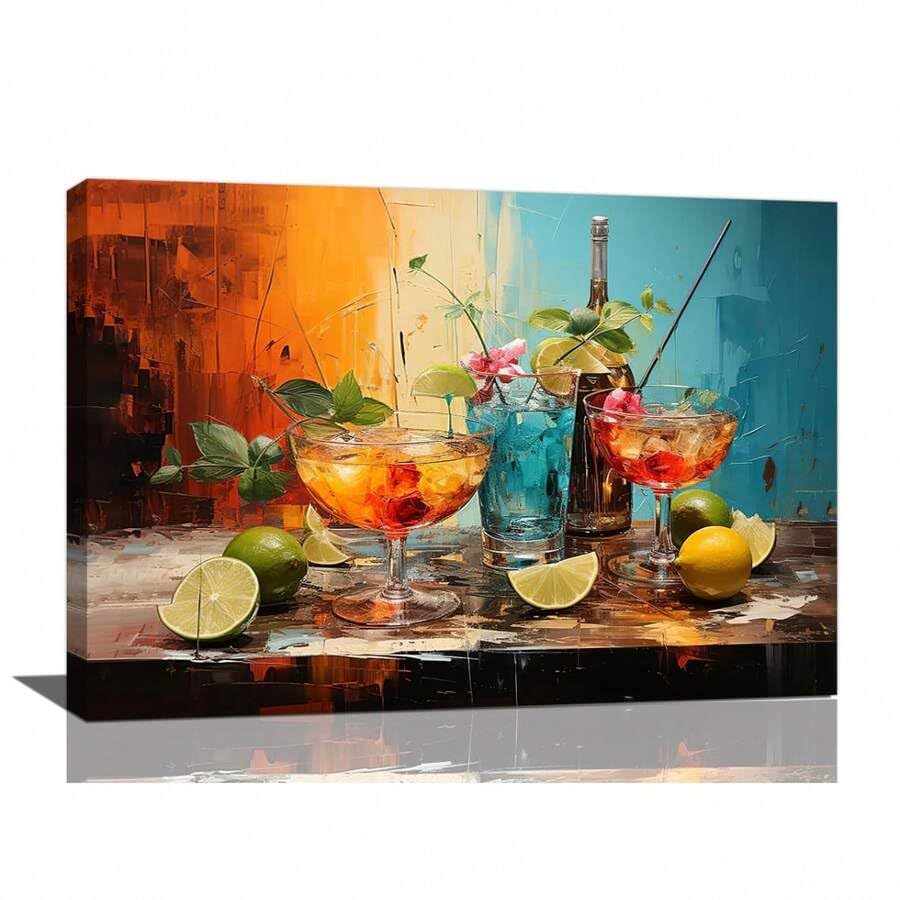 Impression sur toile abstraite de cocktails 50x70cm, affiche murale moderne de cuisine sans cadre