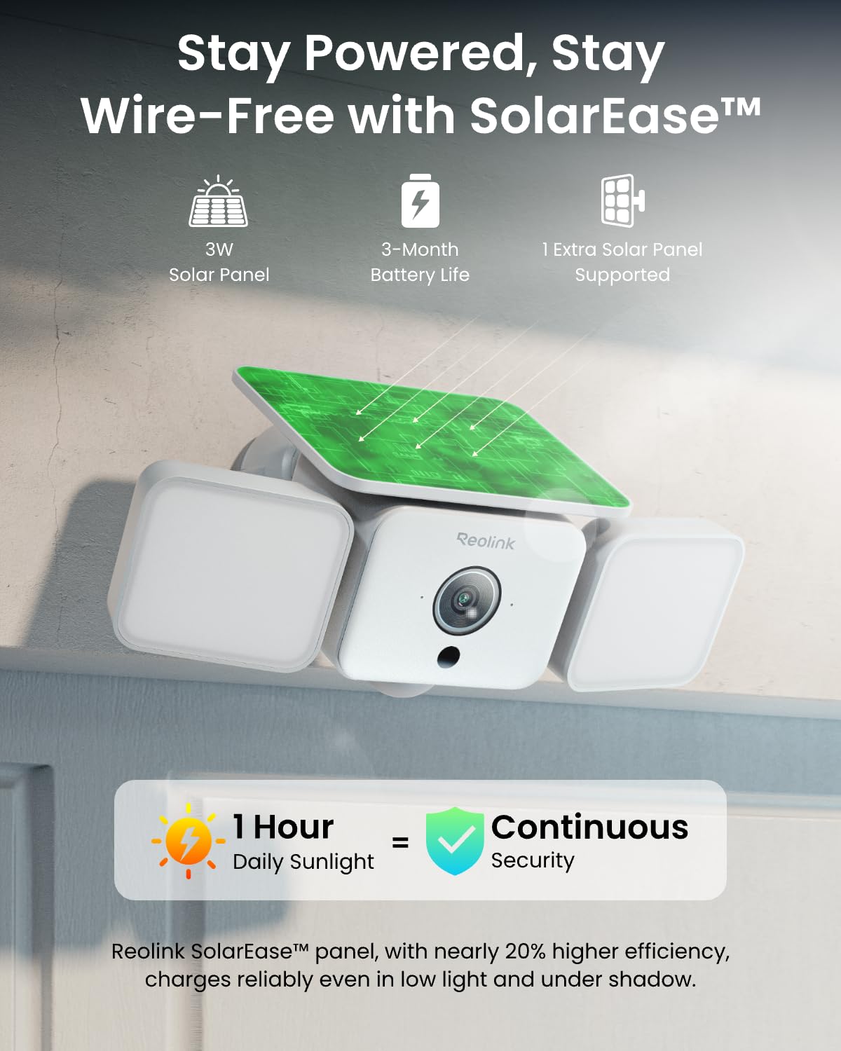 Reolink 2K Kabellose Flutlicht Kamera Akku, SolarEase, Überwachungskamera Aussen Solar mit 150°Ansicht &1000 lm Licht, 6W Solarpanel für Akku Überwachungskamera Aussen
