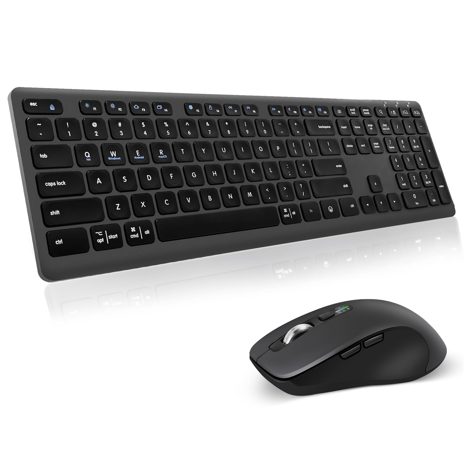 Wireless Keyboard Mouse Combo Scissor-Switch Keys 2-in-1 USB Receiver and Two Bluetooth Multi Device Silent Design for Computer