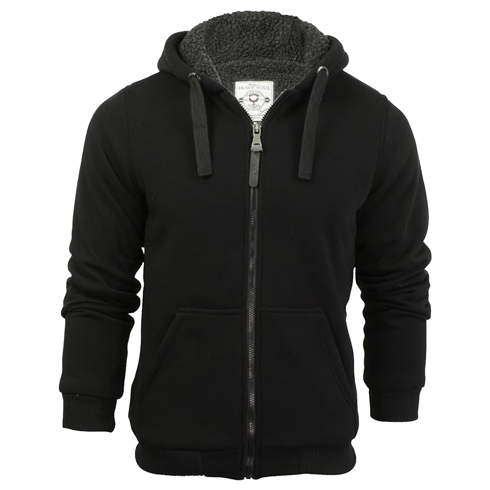 Netsetuk Men's Black Hoodies Fleece Sherpa Lined Winter Warm Full Zip Up Hoodie Sweatshirt Long Sleeve Jumper Jackets