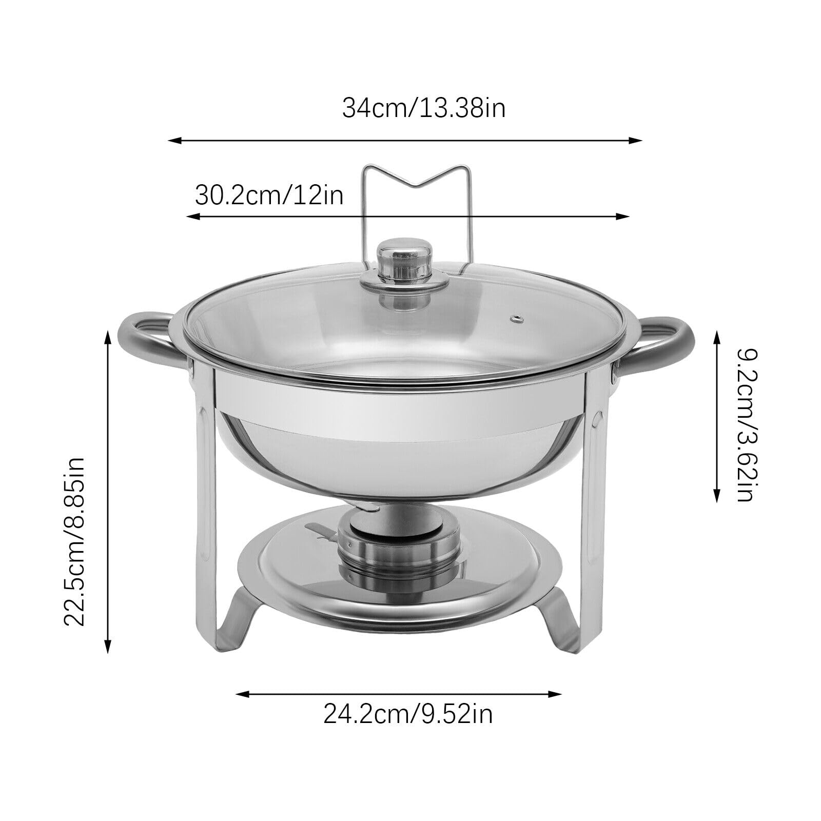 Produktbild von Edelstahl Chafing Dish – 5,28 L Rund, Glasdeckel, Deckelhalter, 3 Standbeine, Für Buffet, Catering & Partys (Silber)