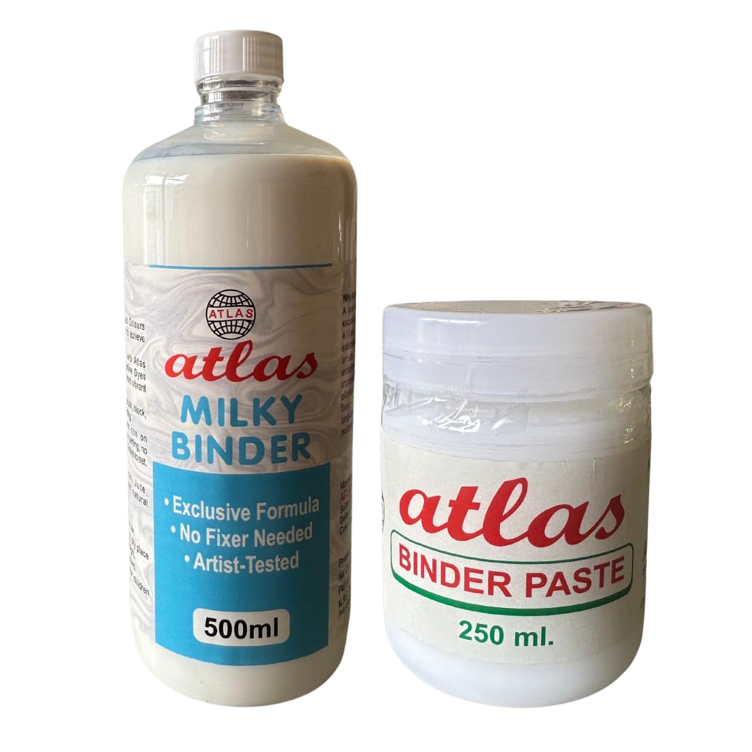 Atlas Colours Fabric Binder Combo – 500 ml Milky Binder + 250 ml Binder Paste | Professional Refill Pack for Fabric Painting, Textile Workshops & Small Businesses
