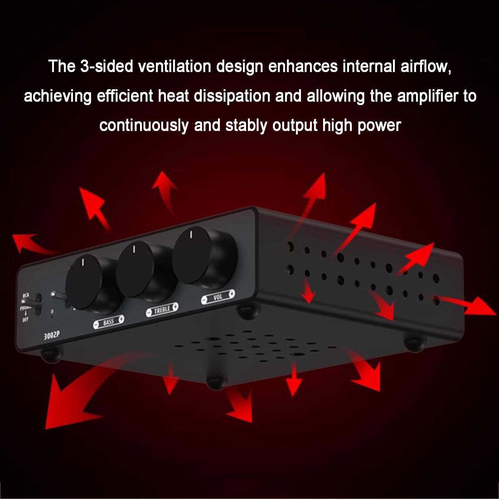Amplificador De Fono Para Tocadiscos, Miniamplificador De Potencia HiFi De 2 Canales Estéreo Clase D, 300 W X2, Con Entrada RCA/PHONO Y Ajuste De Agudos Y Graves, Para Tocadiscos M/M