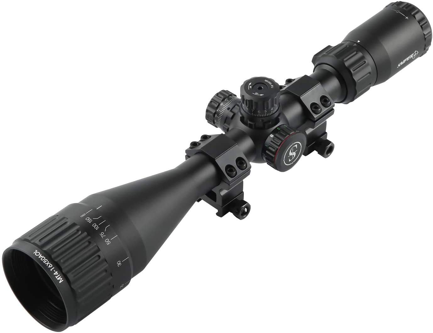 AOL Hunting Rifle Scope/Red, Green Illuminated Mil Dot Reticle/Fully Multi-Coated Lens/Wind and Elevation Adjust/Front AO Adjust for fine Tuning/3" Sunshade