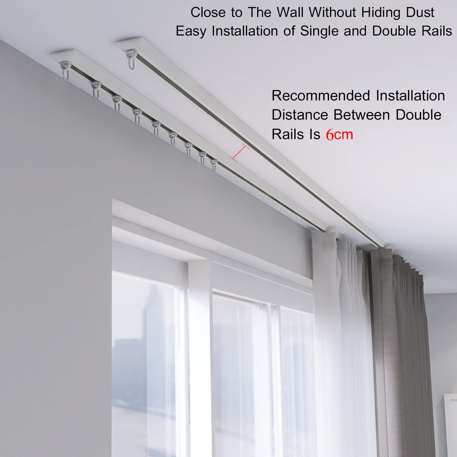 Aluminum Alloy Ceiling Curtain Track Double Rail Set – 190cm (74.8in) Gray Silent Curtain Rod - View #6