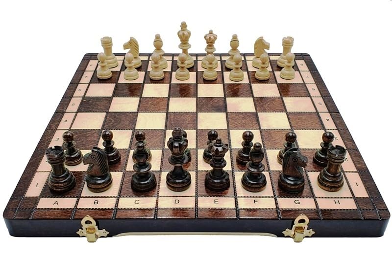 Gra w szachy - szachy olimpijskie - składana szachownica | 35 x 35 cm | z drewna i 32 figurki szachowe - Chess Set