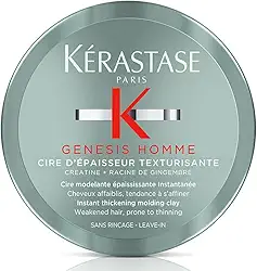 Kérastase Pomada Genesis Homme Pomada Cire d'Épaisseur Texturisante, Cabelos com queda, Prevenção da queda, Creatina, Raiz de gengibre, 75 ml