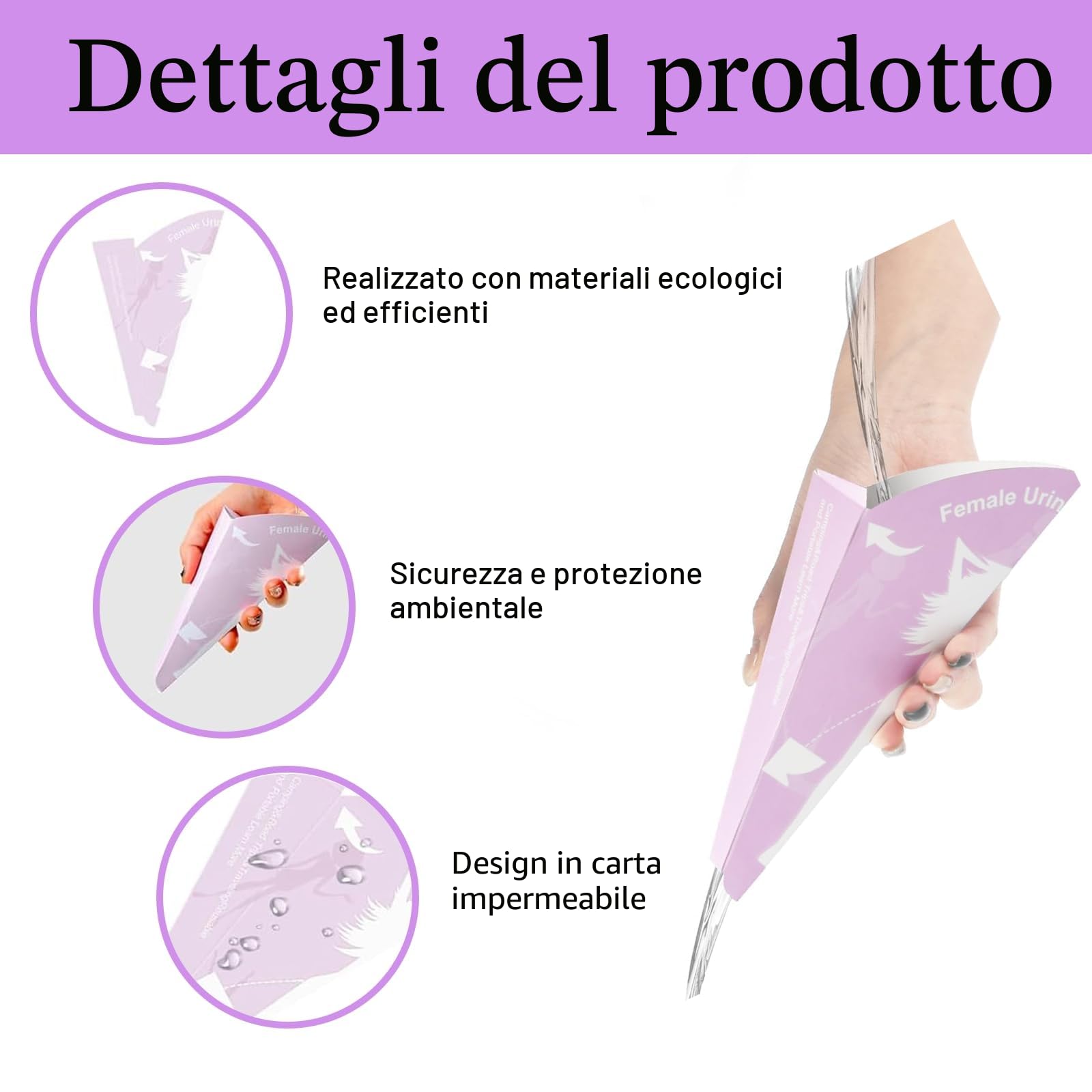 50 Pezzi Coni per Pipi Donna USA e Getta,Urinatoio Femminile Portatile in Carta, Impermeabile Pipi in Piedi, Adatto a Donne Incinte, Pazienti, Campeggio, a Prova di Perdite(Viola)