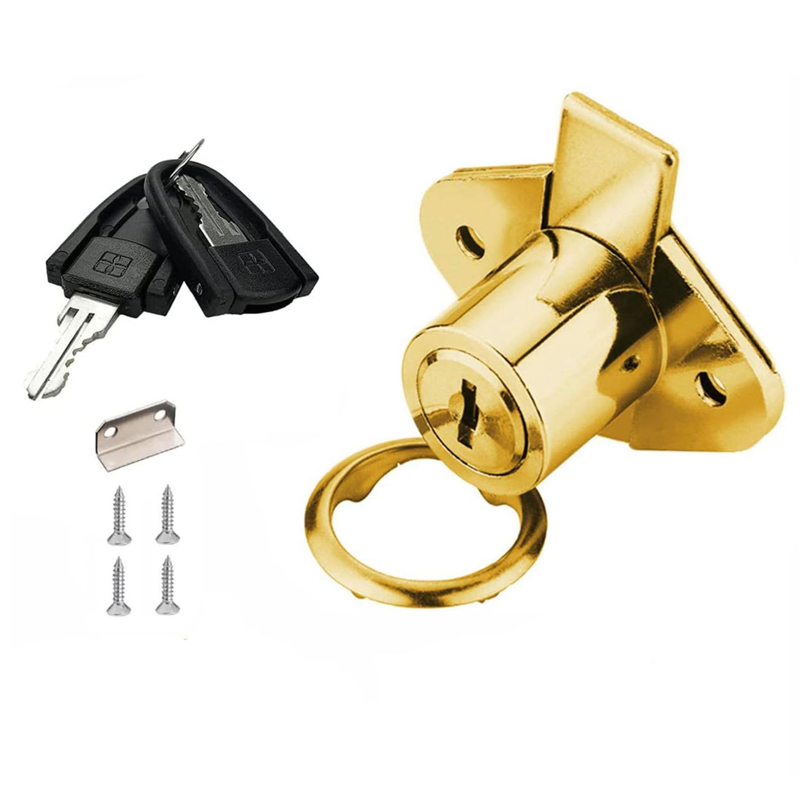 XIEHE 801 Office Furniture Desk Drawer Lock Cabinet Door Locker with Keys 7/8 in. Outside Diameter (1 Pack, Gold Plated, keyed different1)