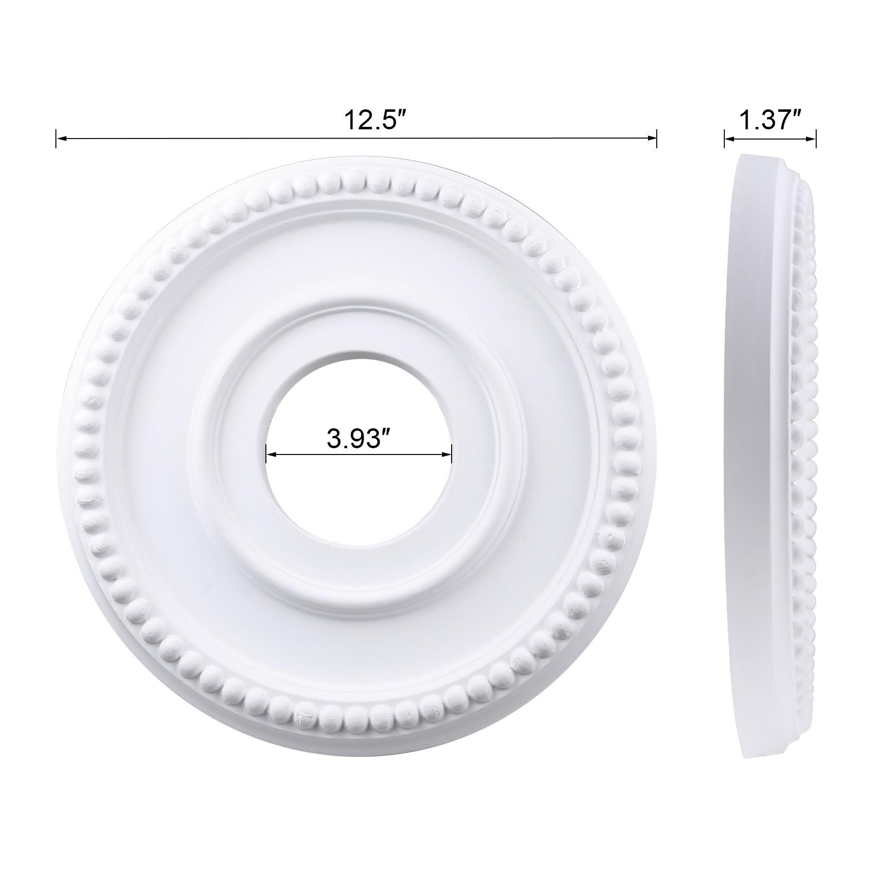 1-Pack Ceiling Medallion - 12-1/2" OD x 3-15/16" ID x 1-3/8" P - Primed Light Fixture Cover Plate for Chandeliers, Ceiling Fans & Lighting Decor — Amazon image 2