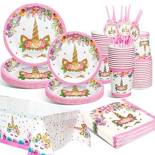 TSQNW Vajilla de Fiesta de Unicornio, Vajilla de Cumpleaños de Niños, Suministros de Fiesta...