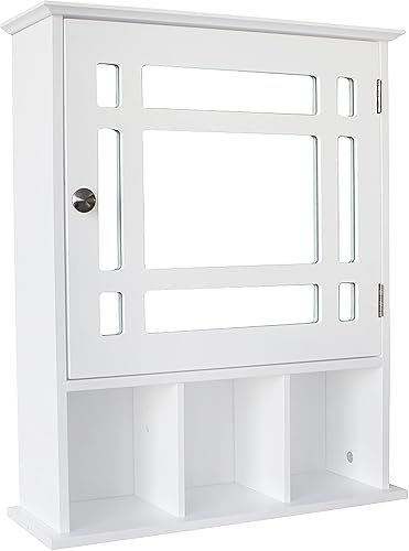 Miniatura 2 de Armario de baño colgante montado en la pared con espejo botiquines para baño con estante ajustable y 3 compartimentos abiertos armarios de pared