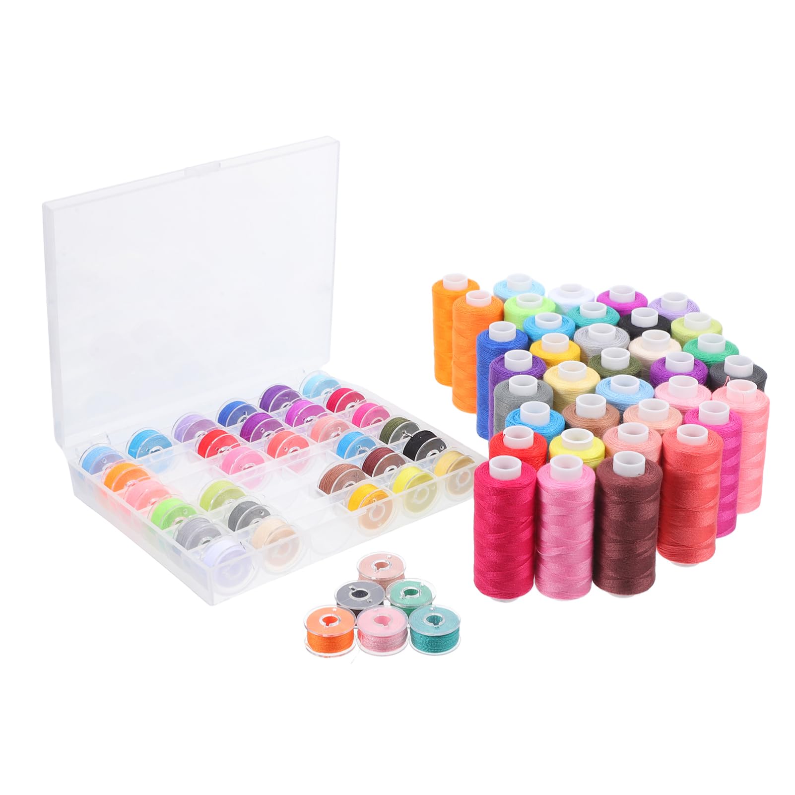 Nähgarnset für Nähmaschine 72 Stück Polyester Spulenset | 36 Farben Zufällige Farbe 400 Yards Kunststoffbox mit Nadeln Je Spule für Anfänger und Profis