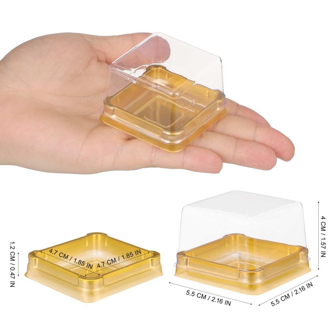 DOITOOL Paquete de 150 cajas individuales de plástico transparente con tapas transparentes, bandejas cuadradas para tartas de luna, cajas de embalaje para magdalenas, cajas de postre transparentes