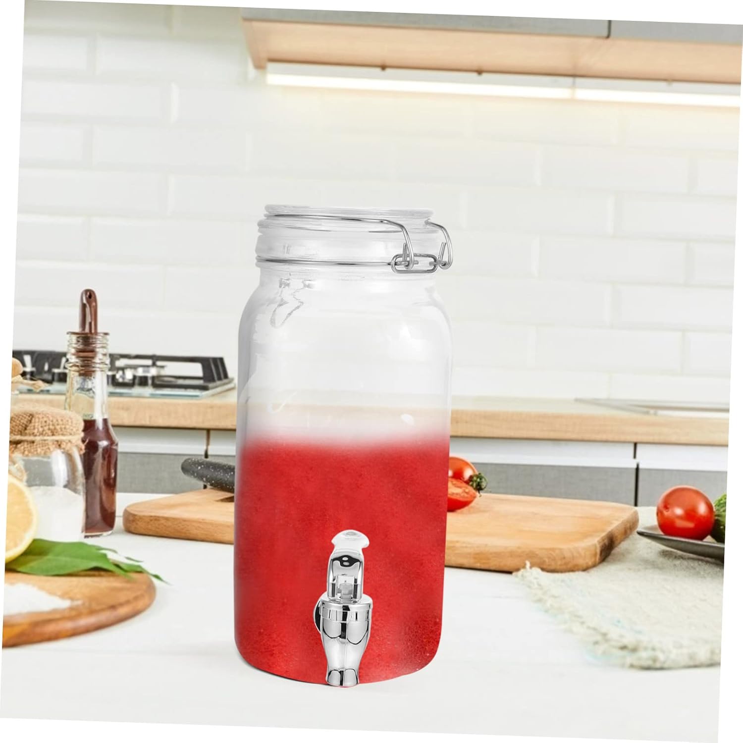 PRETYZOOM 1pc Glass Beverage Dispenser Faucet Juice Jar for Parties Events and Home Use Glass Drink Barrel for Fresh Beverages and Convenient Design