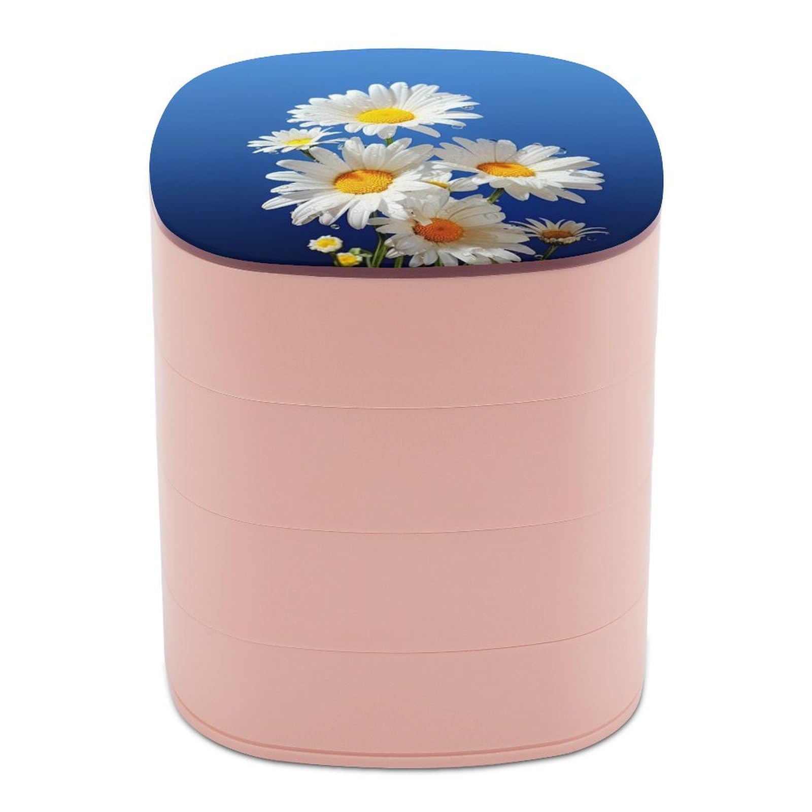 JTREHY 4-layer 360-degree Rotating Jewelry Storage Box,Beautiful Daisy Printed Portable Travel Jewelry Storage Box Stackable Jewelry Trays for Earrings Necklaces Bracelets