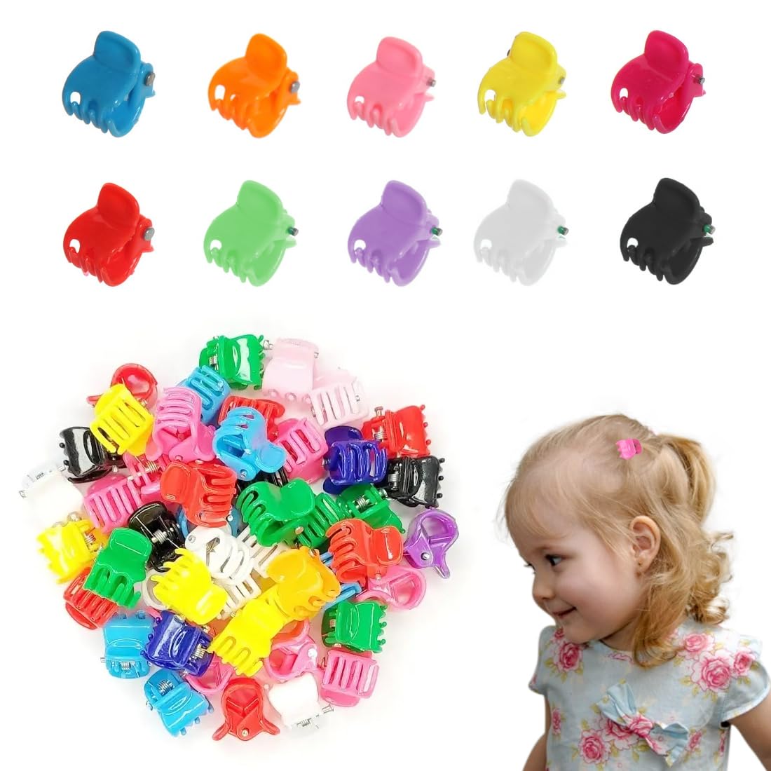 50 Piezas Pinzas Pelo Pequeñas, Mini Pinzas Pelo, 1,5 cm Clips de Garra de Pelo, Mini Clip de Garra, Pinzas Pelo de Plástico, Pinzas Pelo Pequeñas Antideslizantes, Para Niña y Mujer